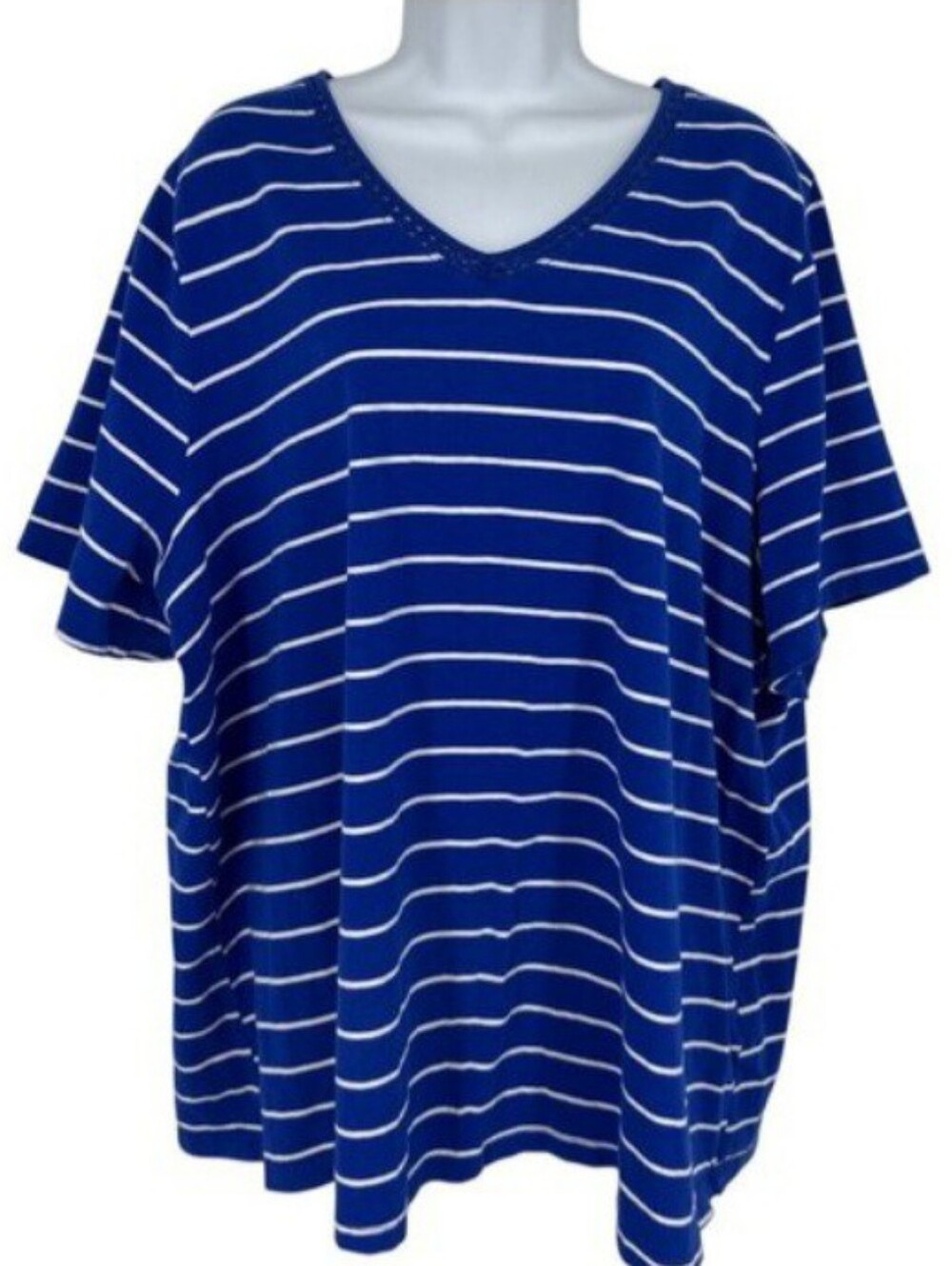 Women’s Catherines Blue White Stripe V-Neck Top Size 2X